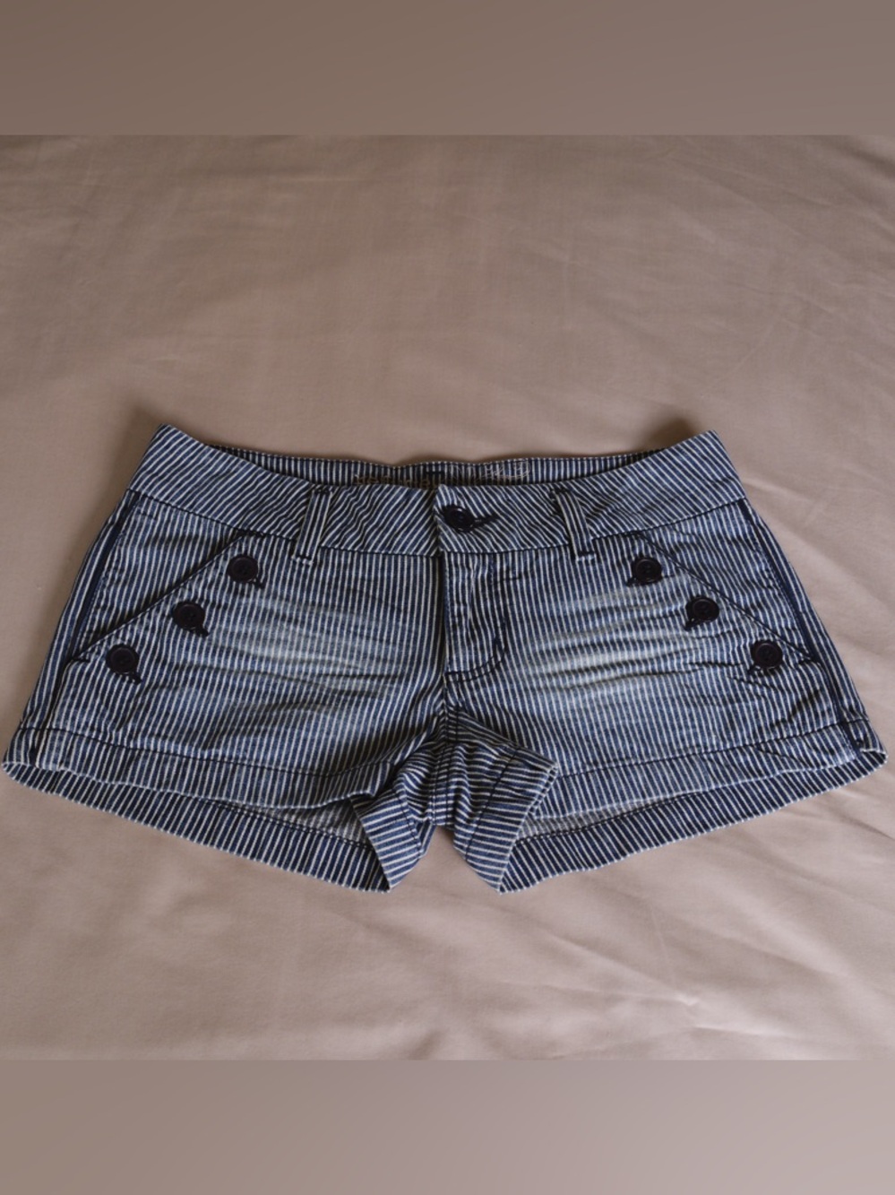 Y2K Refuge Pinstripe Low Rise Sailor Shorts Button Front Micro Mini